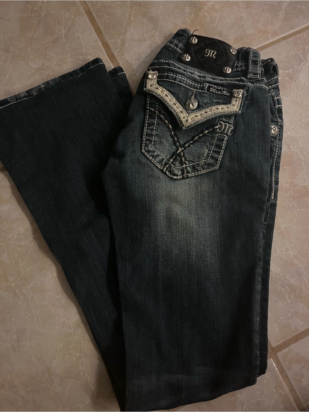 Miss Me Women's Dark Wash Boot Cut Jeans with Embellished Pockets
